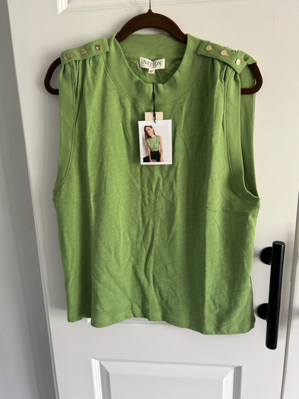 Anthro Nation Los Angeles Green‎ Sleeveless Military-Style Shoulder Tank  XXL